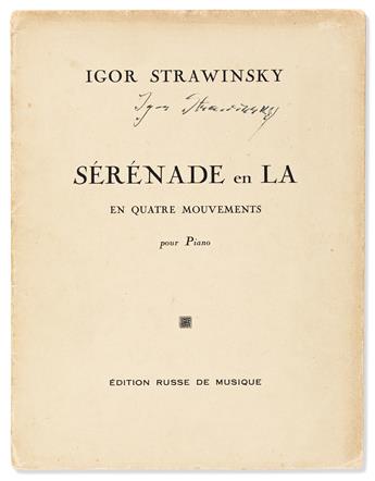 STRAVINSKY, IGOR. Group of three printed scores, each Signed on front cover: Rite of Spring * Serenade in A * Concerto in D.